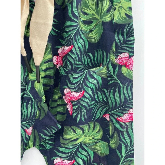 Free People Sandrine Rose Bush Pants Navy Blue Palm Trees Tie Waist Cropped Sz M - Picture 8 of 15